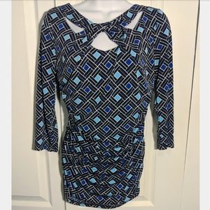 Blue, aqua, & black Geometric print Blouse